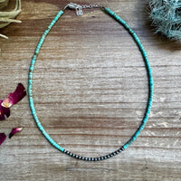 3 mm Sterling Silver Pearls choker with magnesite green turquoise heishi - western jewelry