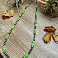 Jade Dye Green & Sterling Silver Pearl Necklace – 21 ¾” Plus Extender