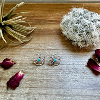 Zuni Cluster Earrings – Small Turquoise Flower in Sterling Silver