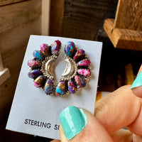 Half Cluster Earrings – Pink Dahlia & Sterling Silver