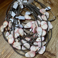 Sterling Silver Choker – 3 Flat Pink Conch Teardrops – 14.5" Approx.
