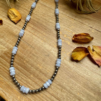 Blue Lace Agate & Sterling Silver Pearl Necklace – 20 ½” Plus Extender