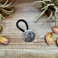 Sterling Silver Hair Tie – Stamped Concho Detail