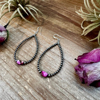 Dyed Pink Turquoise & Sterling Silver Pearl Teardrop Earrings – 3"