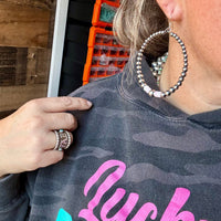 Big Sterling Silver Pearls Hoops with pink Conch