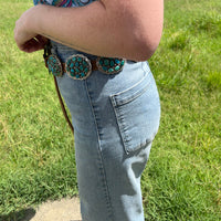 Turquoise Concho Belt – Sterling Silver – Native Made DM – One of a Kind