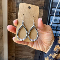 Smaller Sterling saucer Silver Pearls earrings teardrop - With Pink Conch