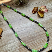 Jade Dye Green & Sterling Silver Pearl Necklace – 21 ¾” Plus Extender
