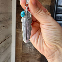 Feather Pendant – Kingman Turquoise & Sterling Silver