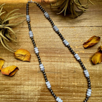 Blue Lace Agate & Sterling Silver Pearl Necklace – 20 ½” Plus Extender