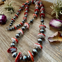 NFR Collection Necklace – Graduated Spiny Oyster & Sterling Silver Pearls 45"