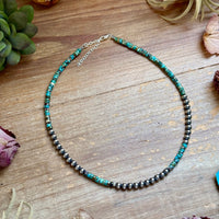 15” Heishi Turquoise Necklace – 4mm Turquoise & 5mm Sterling Silver Pearls