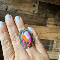 Oval rings - adjustable -Dahlia ring and sterling silver