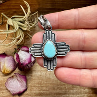 Zia Symbol Pendant with Golden Hill Turquoise – Sterling Silver – Native Made by K. Billah – Fits 8mm