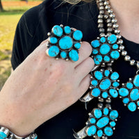 Complete Squash Blossom Set – Kingman Turquoise – Sterling Silver – Navajo Made by Wilson Dawes