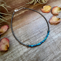Lapis & Turquoise Heishi Choker – 14" Sterling Silver Beads