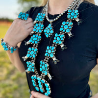 Complete Squash Blossom Set – Kingman Turquoise – Sterling Silver – Navajo Made by Wilson Dawes