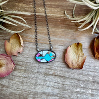 Cotton Candy Turquoise Bar Necklace – Oval Shape – 18" Sterling Chain – Tia Long, Navajo Handmade