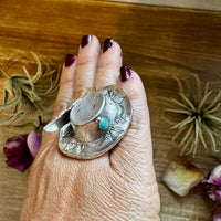 Adjustable Cowboy Hat Ring – Kingman Turquoise – Sterling Silver – Navajo Handmade by Robby Manuelito – USA