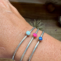 Small Opal Cuff Bracelet – Choice of Pink, Blue, or White – Sterling Silver