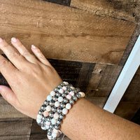 8 mm Sterling Silver Pearls bracelet with pink conch beads