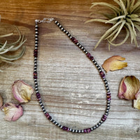 18-Inch Sterling Silver Pearl Necklace with Deep Purple Spiny Oyster – (5mm)