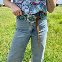 Turquoise Concho Belt – Sterling Silver – Native Made DM – One of a Kind