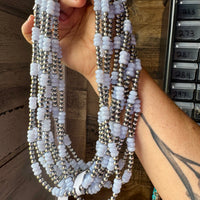 Blue Lace Agate & Sterling Silver Pearl Necklace – 20 ½” Plus Extender