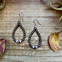 Smaller Sterling saucer Silver Pearls earrings teardrop - With Pink Conch