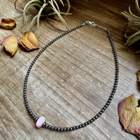Sterling Silver Pearl Choker – Pink Conch Saucer Center – 14.5" + Extender
