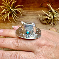 Adjustable Cowboy Hat Ring – Kingman Turquoise – Sterling Silver – Navajo Handmade by Robby Manuelito – USA