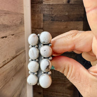 White Buffalo Turquoise Ring – 8-Stone Adjustable Long Statement Ring