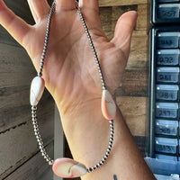 Sterling Silver Choker – 3 Flat Pink Conch Teardrops – 14.5" Approx.