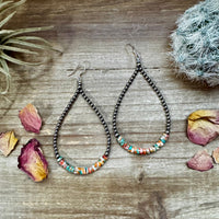 3 mm teardrop earrings Sterling Silver Pearls with orange spiny/Turquoise