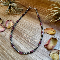 18-Inch Sterling Silver Pearl Necklace with Deep Purple Spiny Oyster – (5mm)