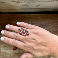 Cluster - size 8 - red spiny and sterling silver