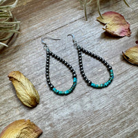 Teardrop Earrings – Sterling Silver Pearl & Blue Turquoise Heishi