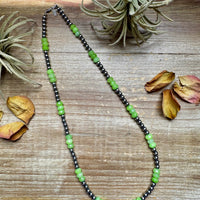 Jade Dye Green & Sterling Silver Pearl Necklace – 21 ¾” Plus Extender