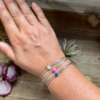 Small Opal Cuff Bracelet – Choice of Pink, Blue, or White – Sterling Silver