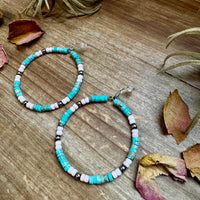Turquoise Variscite & Pink Conch Hoop Earrings – Exclusive Bijoux FAB Design