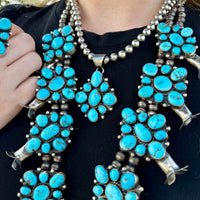 Complete Squash Blossom Set – Kingman Turquoise – Sterling Silver – Navajo Made by Wilson Dawes
