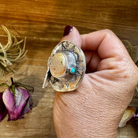 Adjustable Cowboy Hat Ring – Kingman Turquoise – Sterling Silver – Navajo Handmade by Robby Manuelito – USA