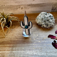 White Cactus Antler with turquoise Adjustable Ring