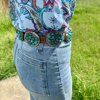 Turquoise Concho Belt – Sterling Silver – Native Made DM – One of a Kind