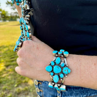 Complete Squash Blossom Set – Kingman Turquoise – Sterling Silver – Navajo Made by Wilson Dawes