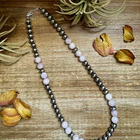 Faceted Kunzite & Sterling Silver Necklace – 8 mm Pearls – 20 Inch
