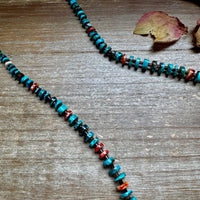 26” Dark Blue Rondelle Turquoise & Spiny Oyster Necklace