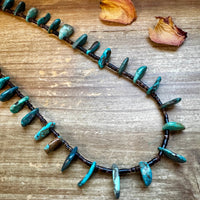 30 inch long shell and turquoise necklace