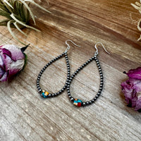 Mixed Turquoise & Spiny Oyster Teardrop Earrings – Sterling Silver Pearls