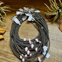 Sterling Silver Pearl Choker – Pink Conch Saucer Center – 14.5" + Extender